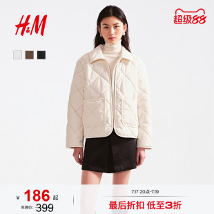 HM女装棉衣棉服蔓菁白穿搭绗缝灯芯绒外套1000061