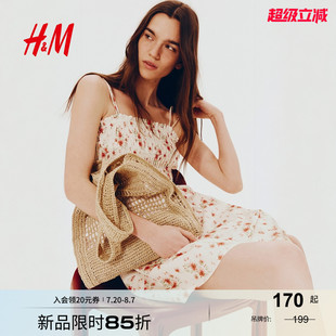 HM女装 喇叭设计感碎花裙1275782 背心吊带连衣裙25秋新款 方领法式