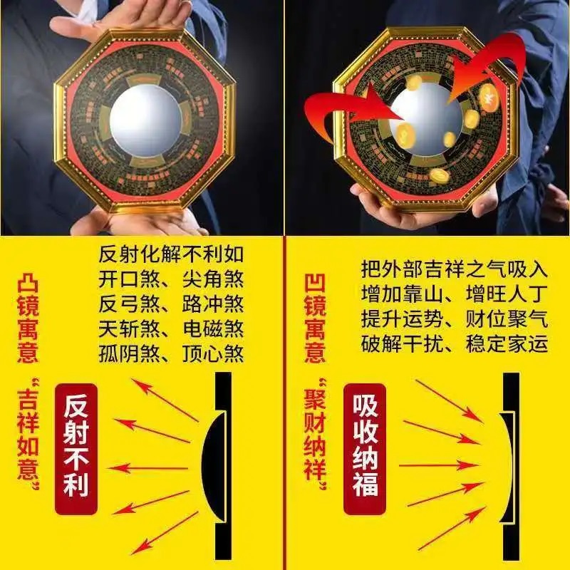 八卦镜凸镜门口凹镜九宫镜子大门窗户阳台怎么挂凸面镜的家宅挂件