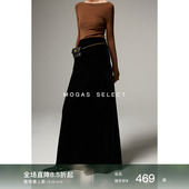 立体丝绒感时髦垂坠光泽感显瘦a字半裙 Mogas超模腿精裙 现货