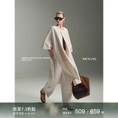 Mogas都市老钱 女春秋 通勤开衩无领大口袋廓形风衣外套九分弯刀裤