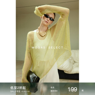 镂空时髦网纱上衣女秋 慵懒圆领罩衫 Mogas 重工JI细绒感马海毛法式
