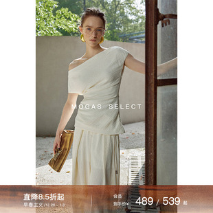 立体褶皱不对称设计一字领上衣套装 Mogas慵懒row风 女夏 现货