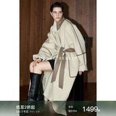 Mogas经典 战袍 静奢驼绒羊毛桑蚕丝混纺绒感拼绵羊皮毛呢大衣女冬