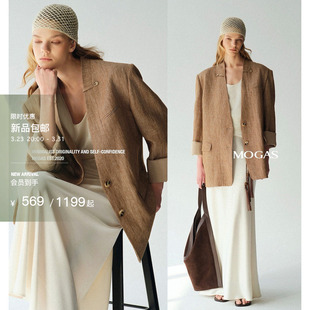 赠丝巾弯刀阔腿休闲裤 Mogas春日漫游套装 100纯亚麻老钱风无领西装
