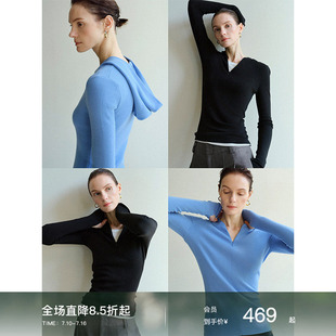 Mogas德国进口扬子纱18针100纯羊毛加长袖连帽针织打底衫女三季款