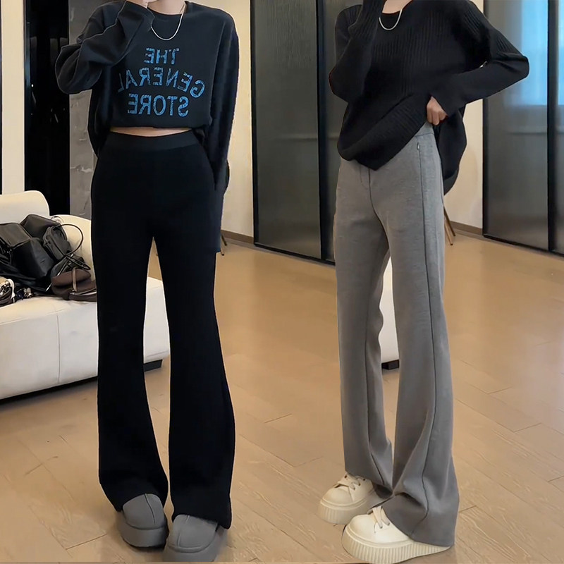 0100#春季高腰休闲卫裤微喇裤女款爆款2025新款大码微胖显瘦长裤