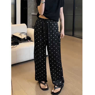 503#波点弯刀裤窄版阔腿裤女款爆款2024新款夏垂感大码休闲直筒裤