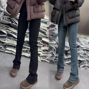 2663#微喇牛仔裤女款爆款2025春季新款大码微胖弹力显瘦马蹄裤子
