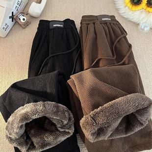 宽松直筒阔腿灯芯绒保暖棉裤 卫裤 子男秋冬季 加绒超厚羊羔绒休闲裤