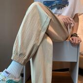 亚麻束脚运动裤 宽松休闲裤 夏季 男款 子 棉麻裤 裤 男春秋卡其色九分裤