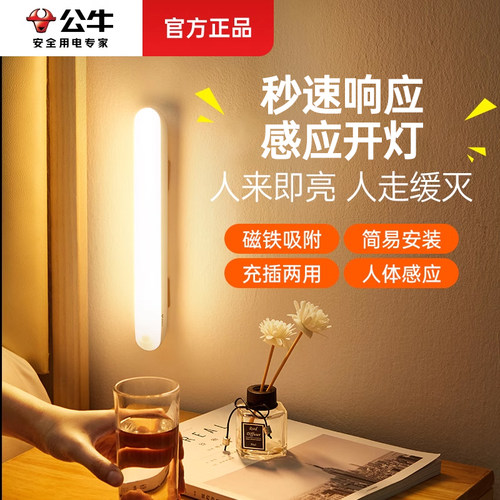 公牛led人体智能感应灯充电式