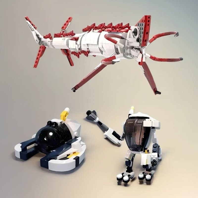 MOC小颗粒创意深海迷航组合潜水艇机器人益智拼装积木模型玩具男