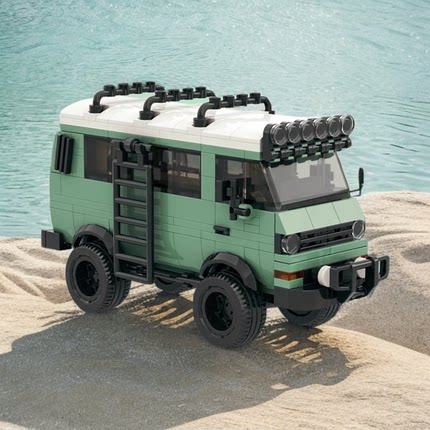 MOC-50394大众T3 Syncro露营车拼装小颗粒积木汽车模玩具摆件模型