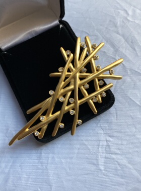 Vintage Linda Dano设计师雾面金不规则艺术胸针欧洲回流珠宝首饰
