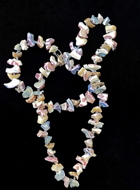 Vintage天然海洋七彩母贝中长款项链 复古彩色母贝串珠项链