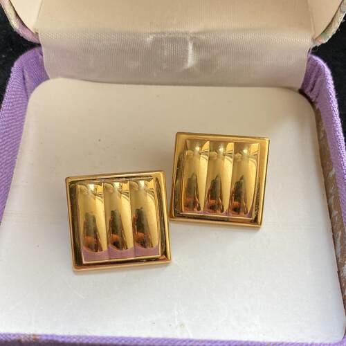 Vintage Monet金色极简百搭气质精致小巧高级感方形中古耳钉耳环