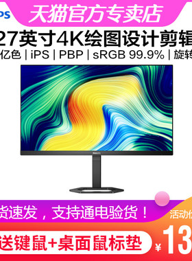 飞利浦27E1N5800E 27英寸4K电脑显示器iPS窄边框旋转升降绘图设计