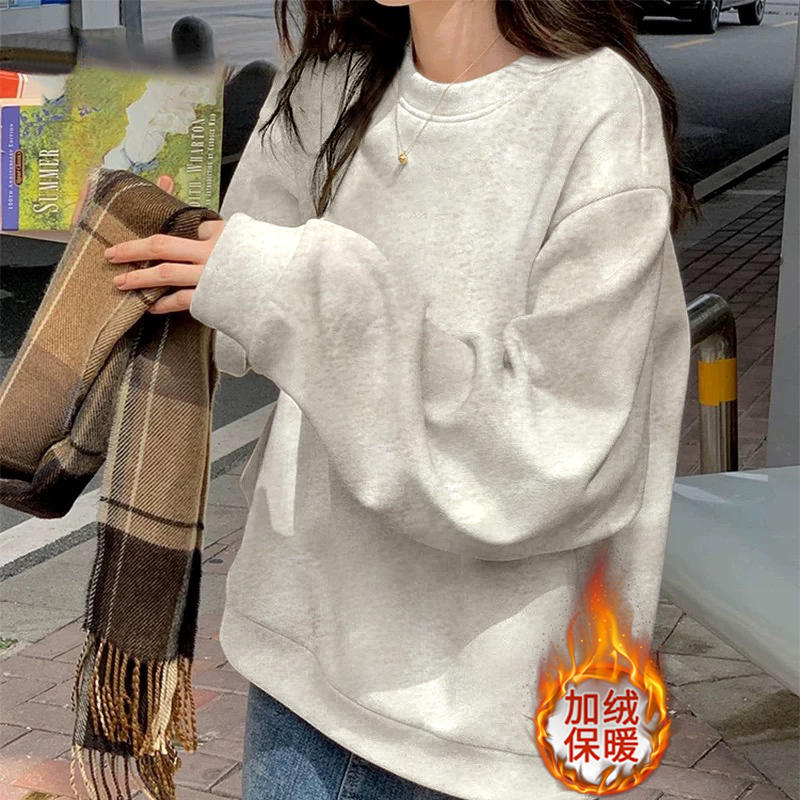 怡香婷美式复古加绒加厚圆领卫衣