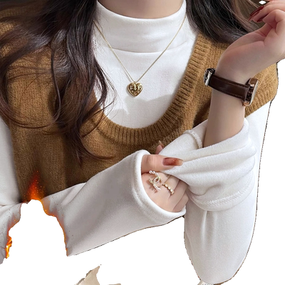 复合德绒半高领加厚加绒白色打底衫2025新款女秋冬季内搭高级感