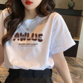 韩版 白色纯棉短袖 宽松上衣减龄小衫 夏季 百搭印花潮 t恤女2026新款