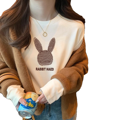 纯棉白色长袖t恤女2023新款秋冬