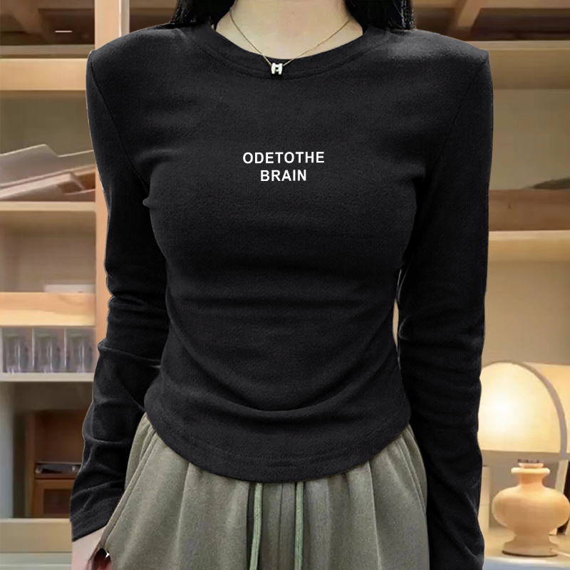 不规则下摆u型设计感小众短款上衣黑色纯棉长袖t恤女2025年新款