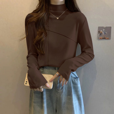 德绒加厚加绒半高领打底衫修身黑色内搭长袖女新款秋冬季时尚洋气