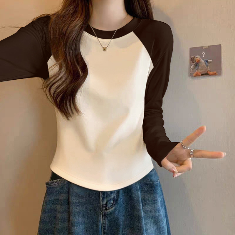 插肩设计感小众2025秋冬新款纯棉长袖t恤女打底衫内搭修身ins上衣