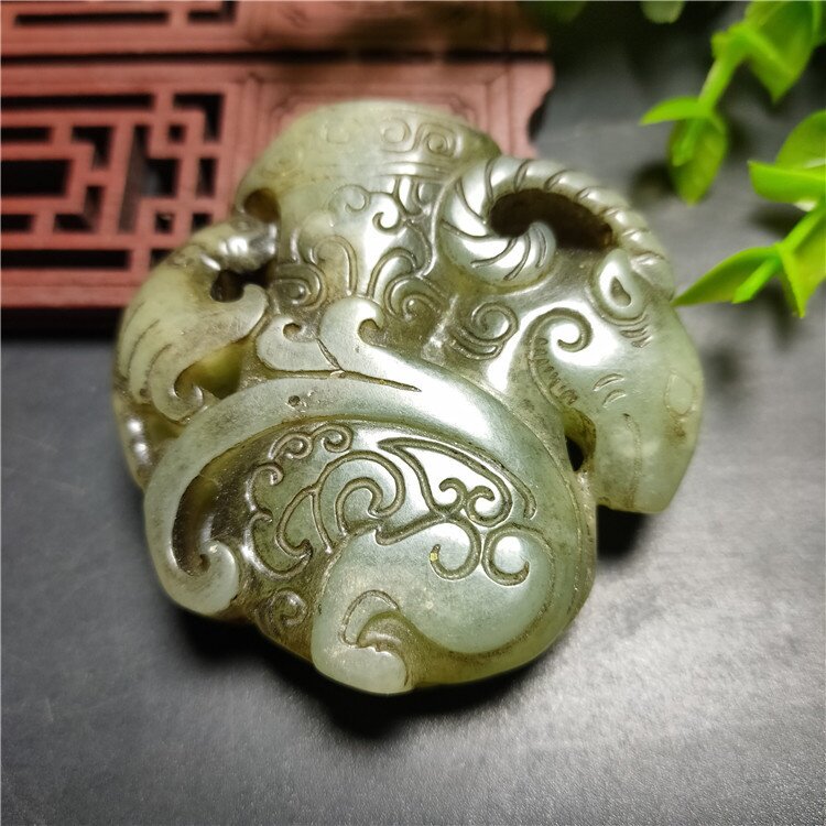 仿古玉器古玩工艺品岫玉镂空羊角杯羊尊玉佩腰佩瑞兽挂件批发