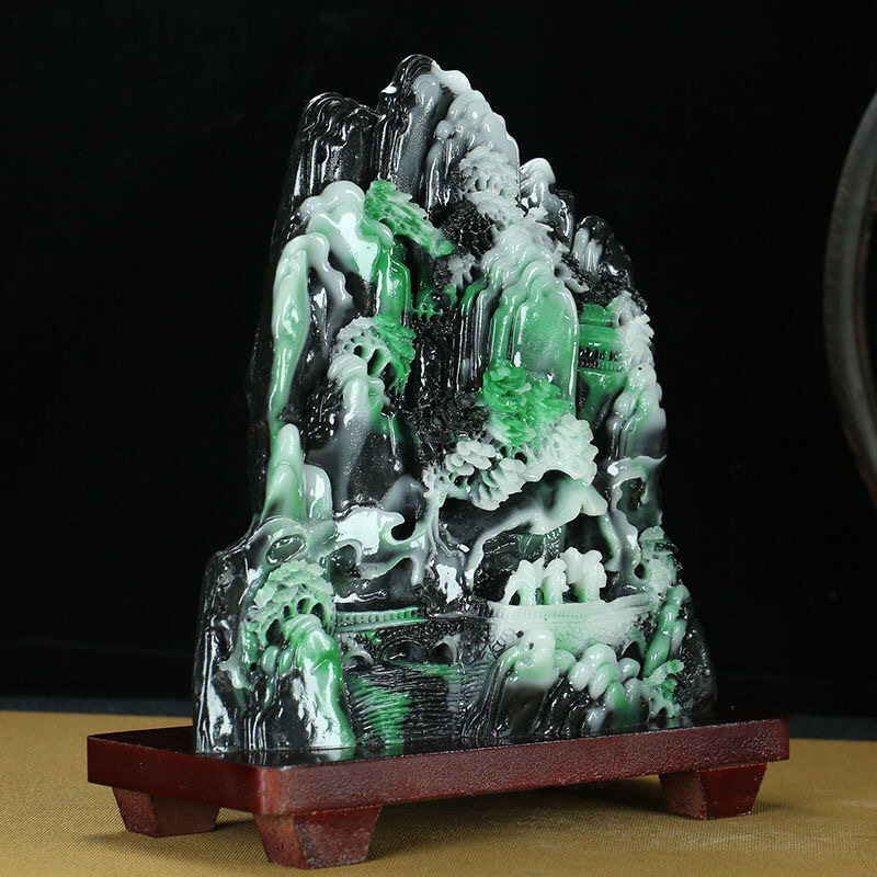 玉石山水摆件翡翠芙蓉石工艺品奇石原石石雕居家办公乔迁送礼