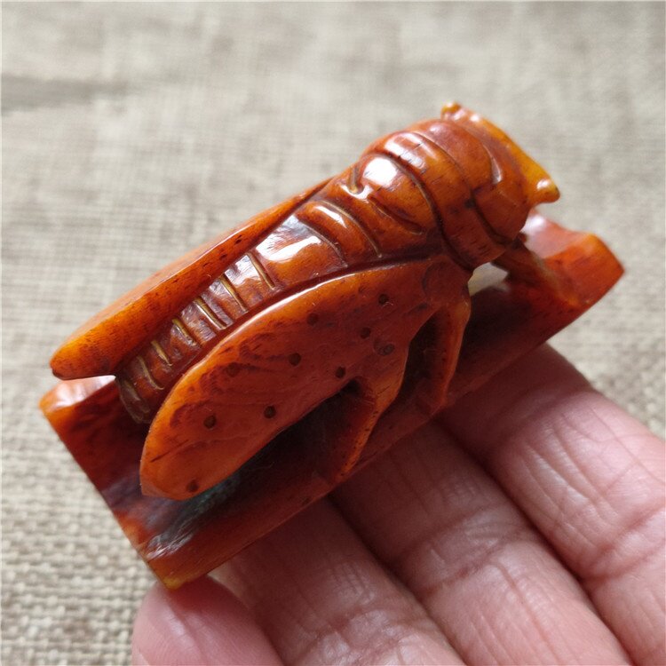 古玩杂项仿古工艺品牦牛牛骨金蝉挂件骨雕知了文玩把件批发