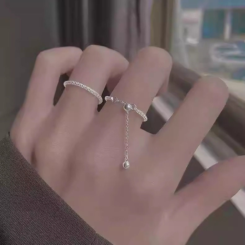 925纯银满天星抽拉可调节戒指女轻奢感波光粼粼链条指环饰品