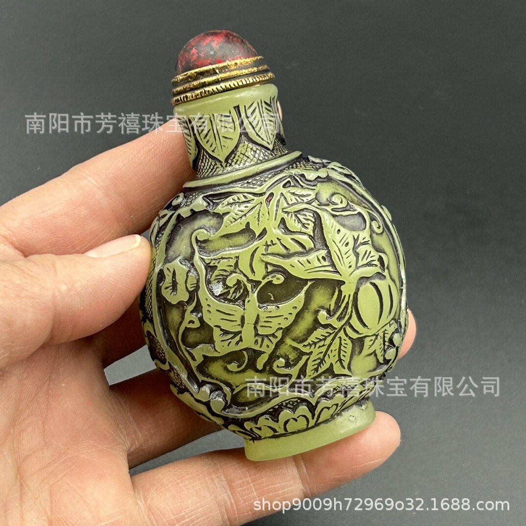 古玩杂项仿古鼻烟壶把件复古合成绿松石生肖龙花鸟仙鹤仿古龙鼻烟