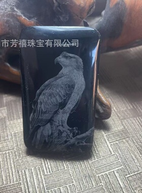 天然黑神话悟空吊坠影雕度母挂件黑曜石唐卡白鹤童子雕刻