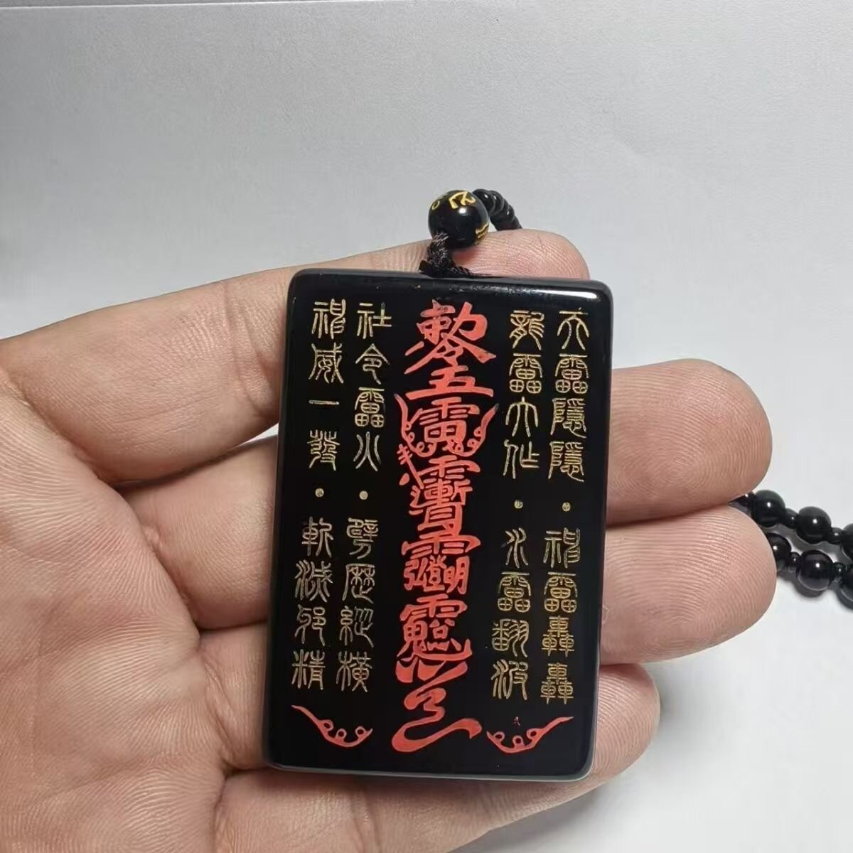 白鹤童子黑曜石无事牌平安雕刻手工项链吊坠国风护身符平安无事