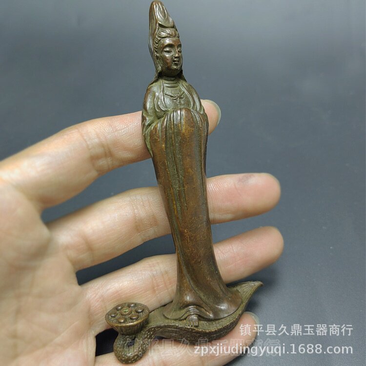 黄铜立体观音小摆件批发 古玩杂项仿古铜器家居办公小摆件批发