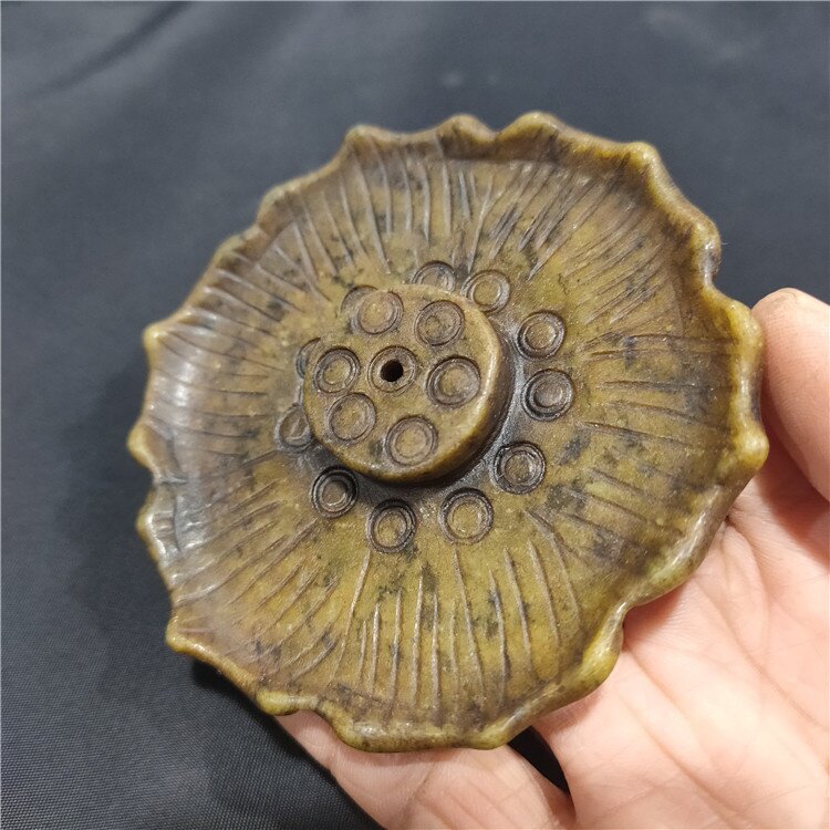 古玩杂项仿古做旧工艺品做旧岫玉 莲花香插小摆件