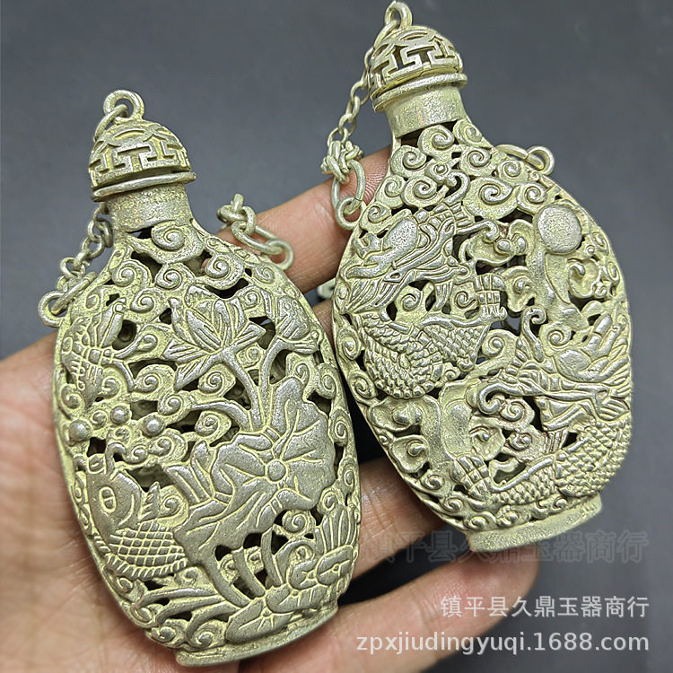 古玩杂项 仿古双面镂空银饰花瓶挂件批发 家居办公银饰摆件批发