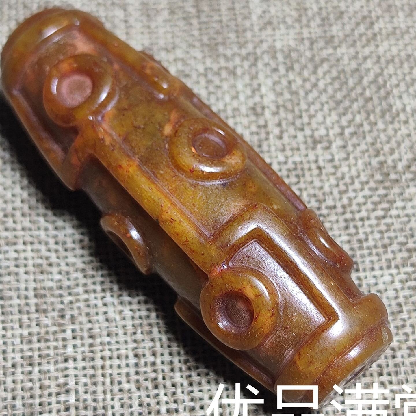 古玩杂项仿古做旧工艺品岫玉雕刻藏式九眼天珠通孔玉珠子玉勒子