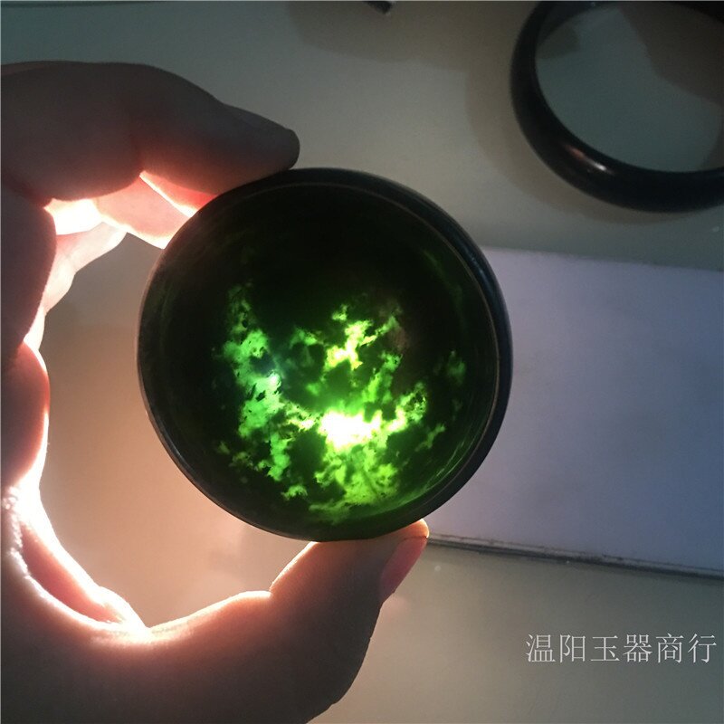 天然墨绿玉茶杯酒杯功夫茶杯黑绿玉墨玉小茶杯玉酒杯水杯玉石茶具