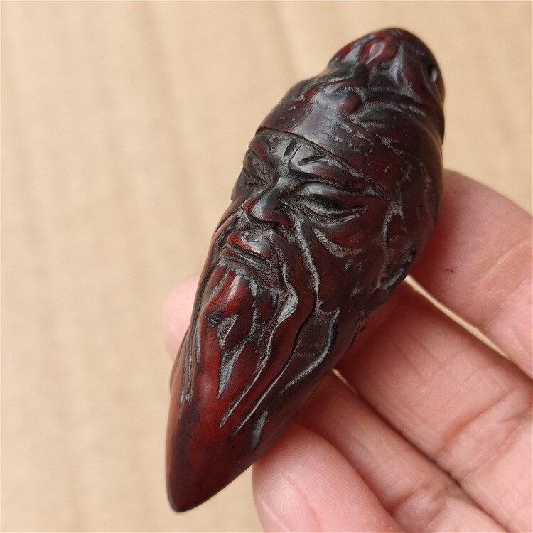 供应古玩杂项耗牛角雕刻工艺品关公手把件文玩牛角挂件批发