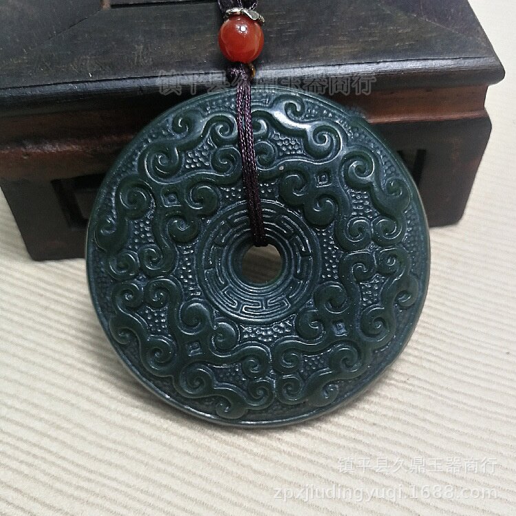 仿古玉器新疆和田玉仿古玉璧挂件把玩件和田玉青玉双面雕刻玉坠
