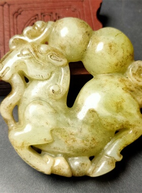 珠宝玉器仿古做旧工艺品岫玉雕刻马上有葫芦玉佩挂件生肖马吊坠