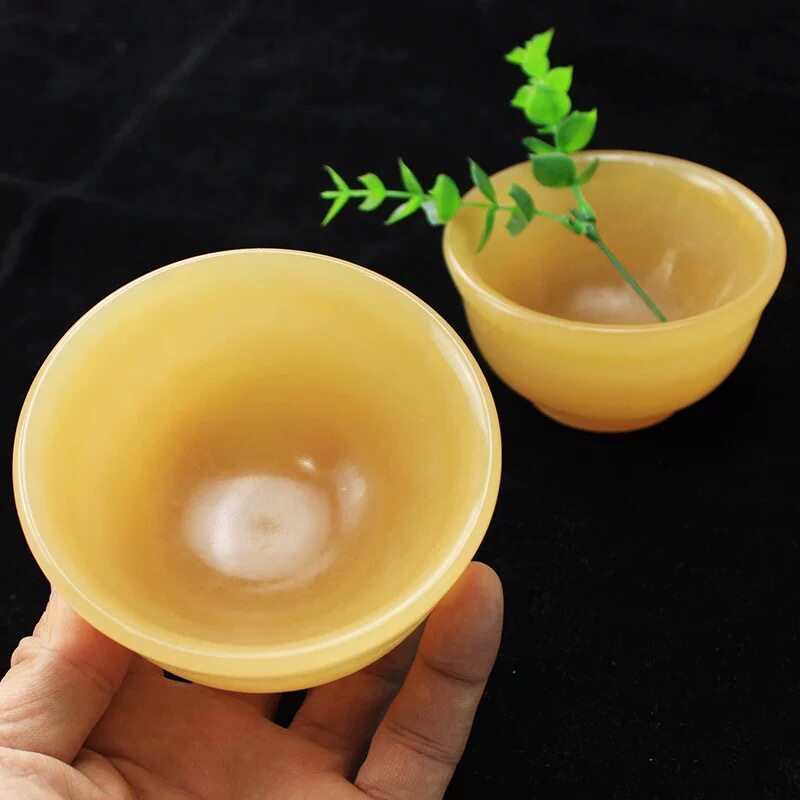 天然米黄玉碗水晶原石摆件供佛器具桌面饰品玉石消磁收纳盒