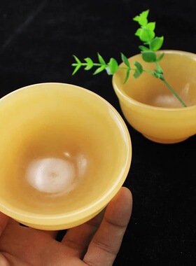 天然米黄玉碗水晶原石摆件供佛器具桌面饰品玉石消磁收纳盒