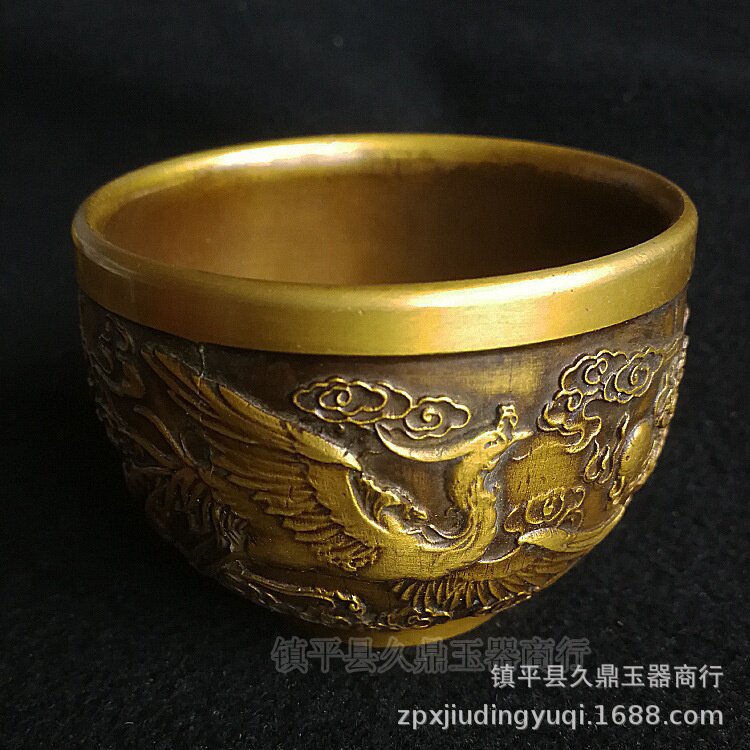 黄铜铜器批发 仿古龙凤纹铜器杯子套装批发 仿古铜器工艺品批发