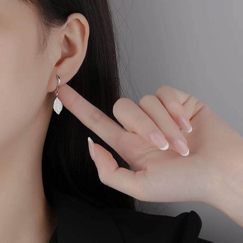 s990纯银树叶耳环女感小众时尚叶子耳坠秋冬气质耳饰足银