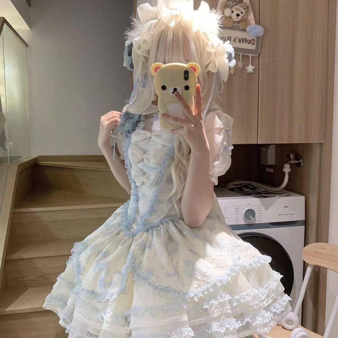 夏季甜美约会裙lolita设计感蝴蝶结茉莉雨公主吊带鱼骨连衣裙
