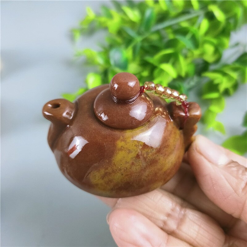 玉器珠宝金丝玉把把壶迷你小壶玉壶手把件小摆件